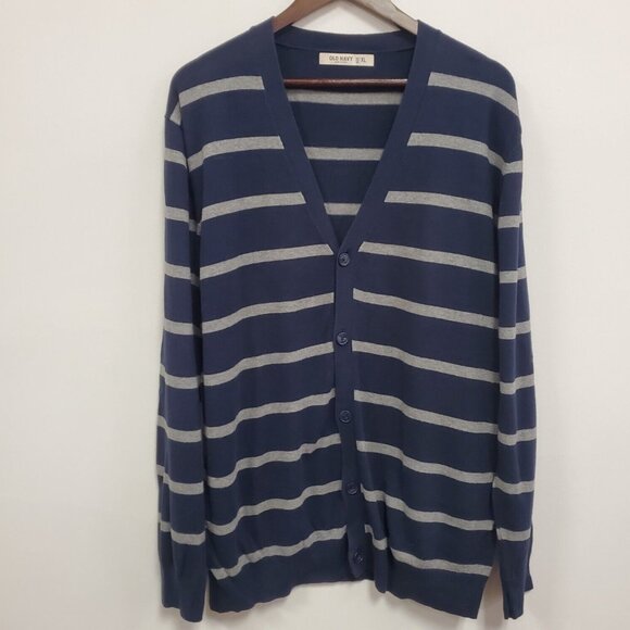 Old Navy Mens Striped Nautical Cardigan Size XL Blue Fisherman Preppy Academia - Picture 1 of 10